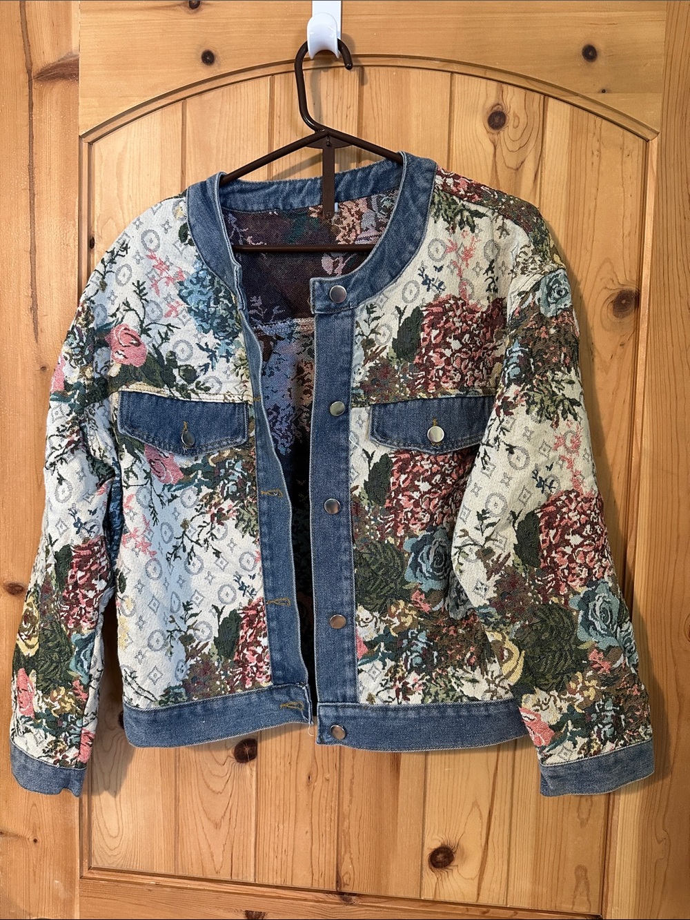 Floral Patchwork Denim-Trim Jacket - Multicolor
